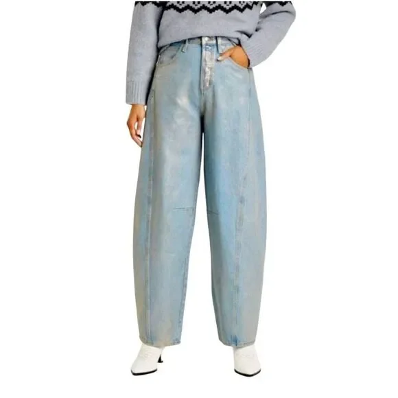 Universal Thread NWT high rise curved leg jeans with shiny silver sheen size 17 - Picture 1 of 13